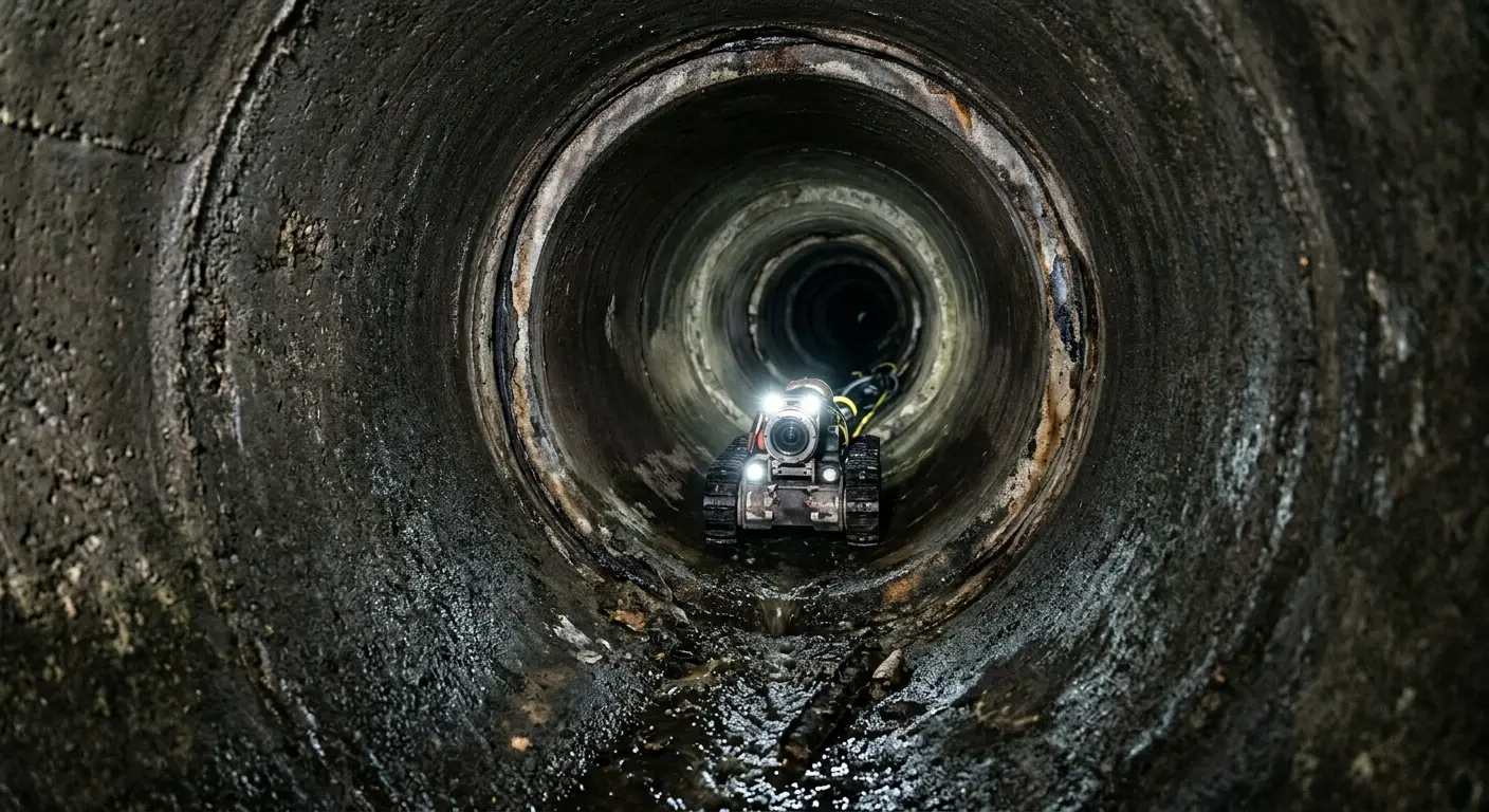 Robotic sewer camera inspecting pipe interior for Drain Snake Service in Mendota
